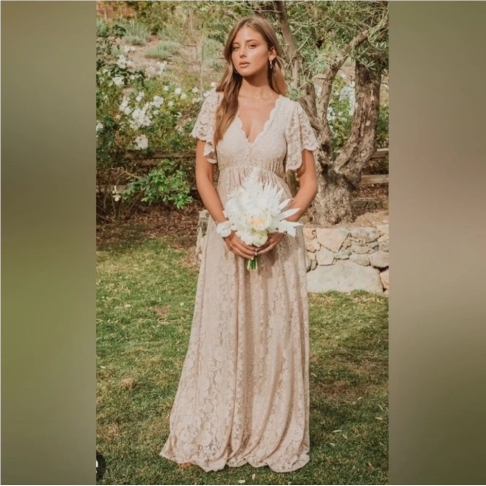 Show Me Your MuMu Sandra Lace Champagne Maxi Dress